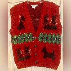 Women's Sweater Loft Knit Scottie Dogs Button Up Sweater Vest L